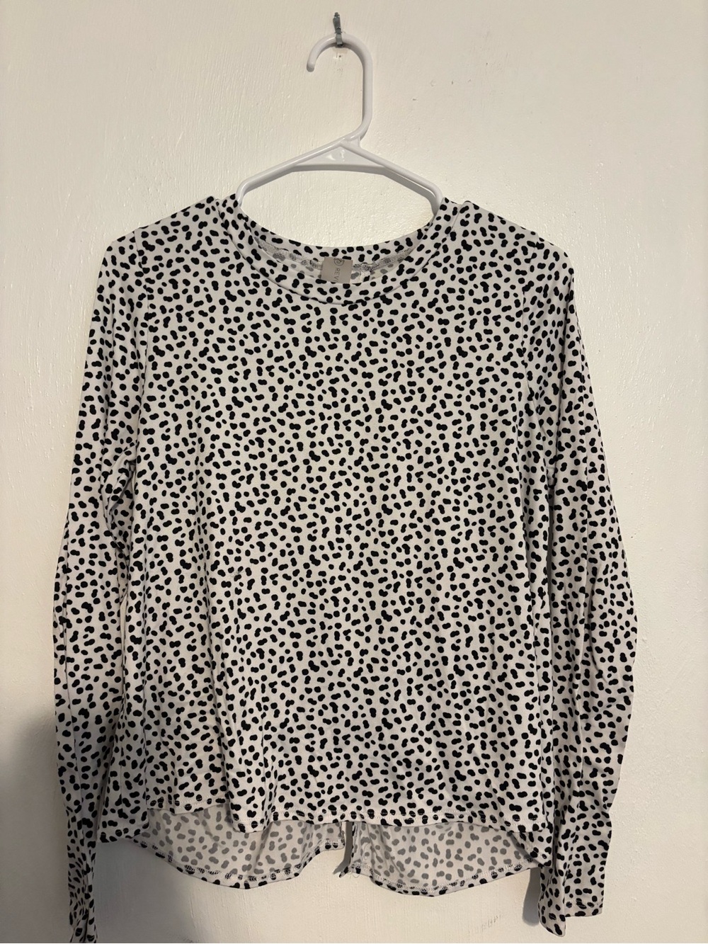 Long Sleeve Black & White Spot Print Top
